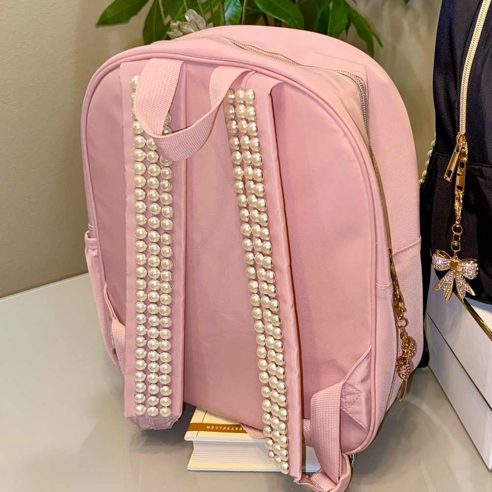 Pink Backpack with Pearl Straps and Rhinestone Bow